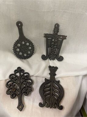 Vintage Wilton Mini Black Ornate Cast Iron Footed Wall Decor Set of 4